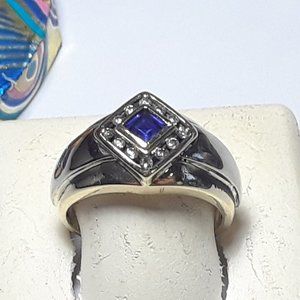 Estate .82ctw Natural Princess Sapphire & Diamond 10Kt YG S-10 Gents Ring #18377